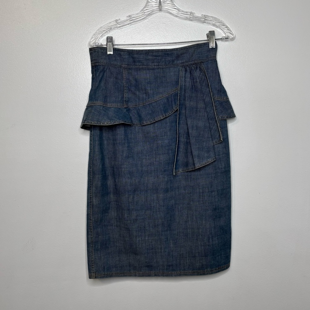Nanette Lepore Indigo Denim Pencil Skirt with Ruffle Peplum Waist